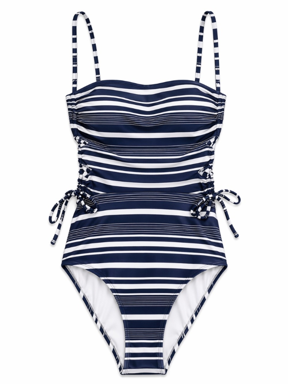 Aerie Navy Blue & White Striped One Piece Swimsuit w Lace Up Sides -Small *LONG*